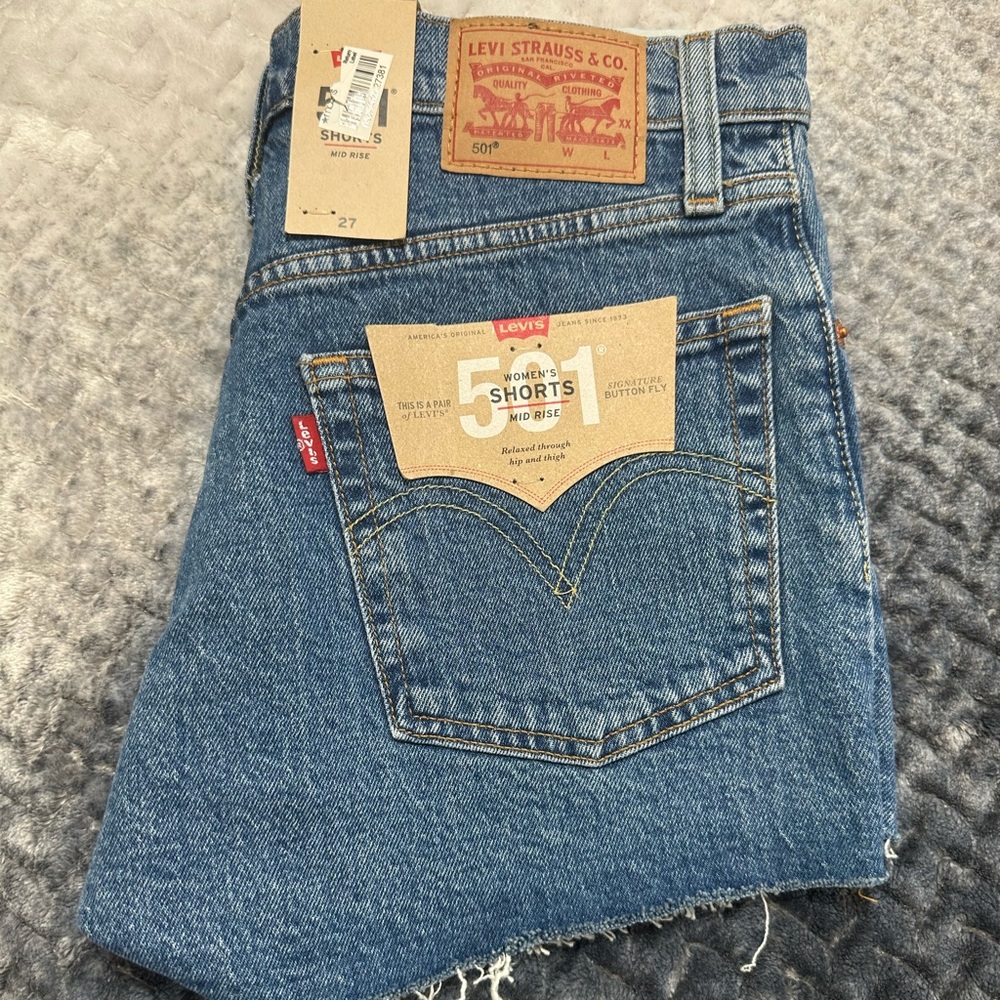 Levi’s 501 Original Medium Blue Mid Rise Denim Shorts - Picture 4 of 9